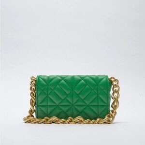 Zara Green Quilted Chain Shoulder Bag